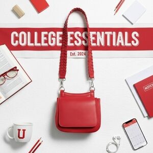 Red Braided Strap Crossbody Bag Chrome Hardware – Trendy College Style